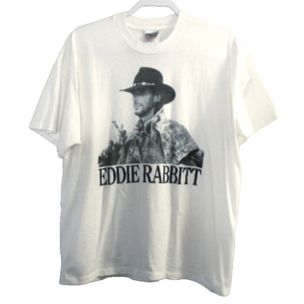 Vintage EDDIE RABBITT I Love A Rainy Night white T Shirt ONEITA  Adult size XL